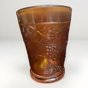 Antique Dugan Carnival Glass Marigold Grape Leaf Floral Tumbler Glass